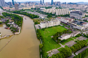 苏州寒山寺大运河周边建筑航拍摄影图