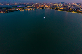 苏州金鸡湖日落晚霞夕阳夜景航拍摄影图