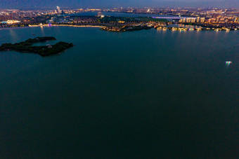 苏州金鸡湖日落晚霞夕阳夜景航拍摄影图