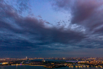 苏州金鸡湖日落晚霞<strong>夕阳夜景</strong>航拍摄影图