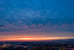 苏州金鸡湖日落晚霞夕阳夜景航拍摄影图