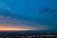 苏州金鸡湖日落晚霞夕阳夜景航拍摄影图