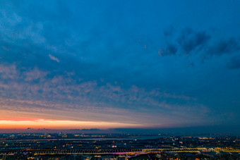 苏州金鸡湖日落晚霞夕阳夜景航拍摄影图