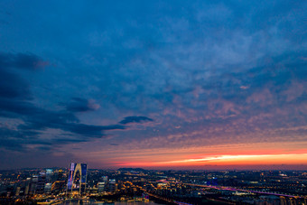 苏州金鸡湖日落晚霞<strong>夕阳夜景</strong>航拍摄影图