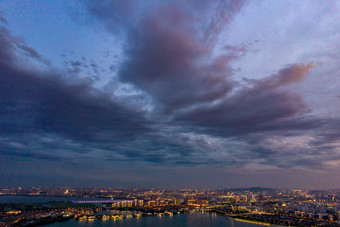 苏州<strong>金鸡</strong>湖日落晚霞夕阳夜景航拍摄影图