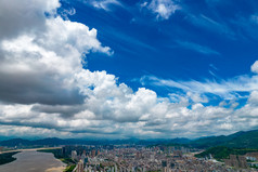 温州城市风光蓝天白云航拍摄影图