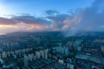 温州城市清晨日出迷雾航拍摄影图