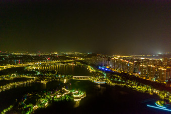 浙江绍兴夜景灯光航拍摄影图