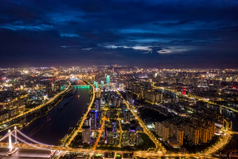 福建福州城市大景夜景灯光航拍<strong>摄影图</strong>