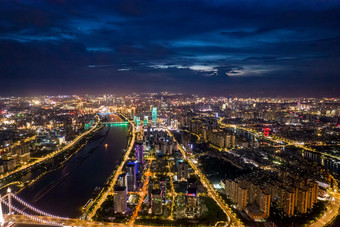 福建福州城市大景夜景灯光航拍摄影图