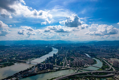 福建福州城市天际线蓝天白云航拍摄图