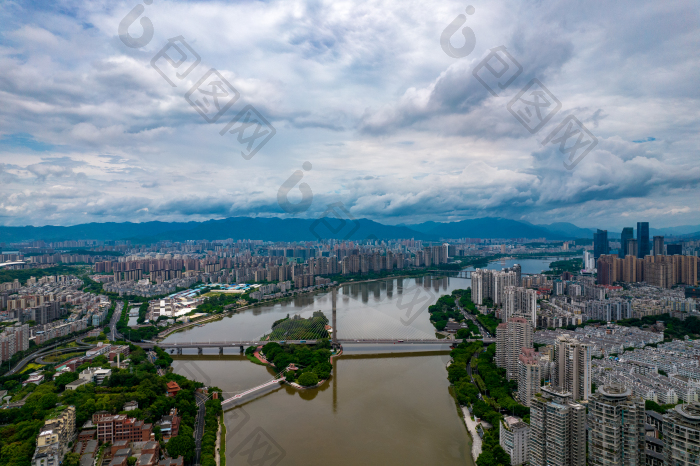 福建福州闽江解放大桥中洲岛风光航拍摄影图-包图企业站