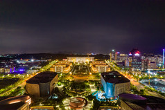福建泉州市民广场市政府夜景灯光航拍摄影图