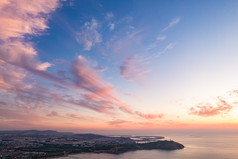 海边夕阳晚霞日落山东蓬莱航拍摄影图