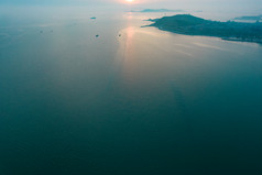 海上岛屿长岛日落晚霞夕阳航拍摄影图