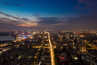 杭州城市夜景晚霞航拍摄影图