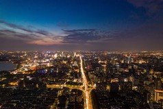 杭州城市夜景晚霞航拍摄影图
