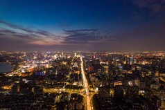 杭州城市夜景晚霞航拍摄影图