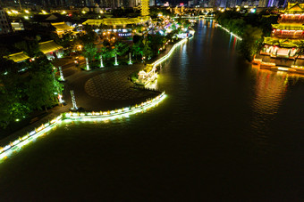 江苏淮安里运河长廊夜景灯光航拍摄图