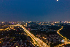 江苏南京城市夜幕降临航拍摄影图