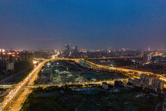 江苏南京城市夜幕降临航拍摄影图