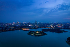 江苏南京城市夜幕降临夜景航拍摄影图