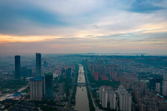 江苏无锡大运河清晨日出航拍摄影图