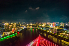 江西赣州章江飞龙大桥夜景灯光航拍摄影图