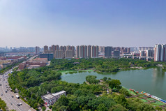 山东济南南池公园及周边建筑航拍摄影图