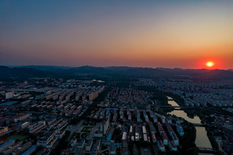 山东青州城市日落晚霞夕阳航拍摄影图