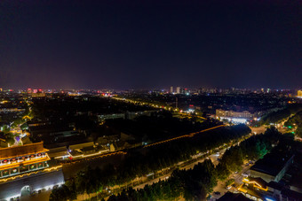 山东青州城市夜景灯光航拍青州古城