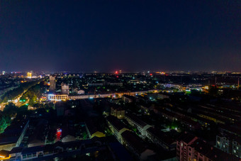 山东青州城市夜景灯光航拍青州古城