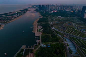 山东日照城市<strong>晚霞</strong>夕阳航拍摄影<strong>图</strong>