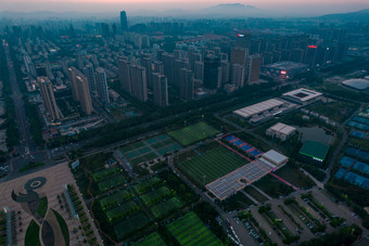 山东日照城市晚霞夕阳航拍摄影图