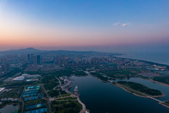 山东日照城市晚霞夕阳航拍摄影图