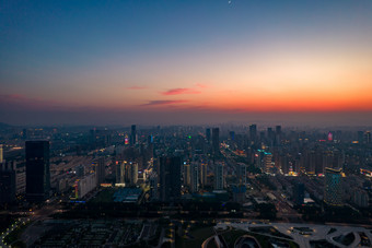 山东日照城市夜幕降临夜景灯光晚霞航拍摄影图