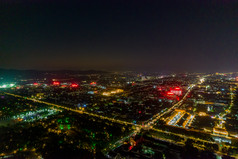 山东潍坊青州古城城市夜景灯光航拍摄影图