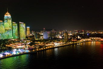 山东烟台城市夜景灯光航拍摄影图