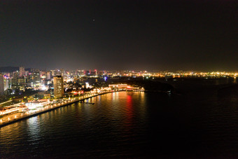 山东烟台城市夜景灯光航拍摄影图