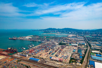 山东烟台港口码头航拍摄影图