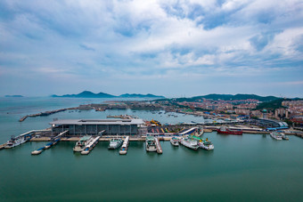 山东烟台长岛港口码头航拍摄影图