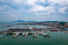 山东烟台长岛港口码头航拍摄影图