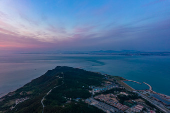 山东烟台长岛海上日出彩霞航拍摄影图