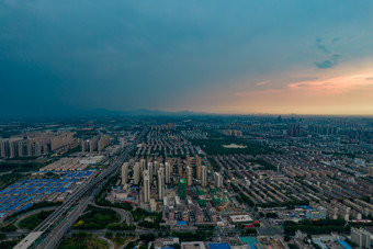 山东淄博城市暴雨<strong>来袭</strong>航拍摄影图