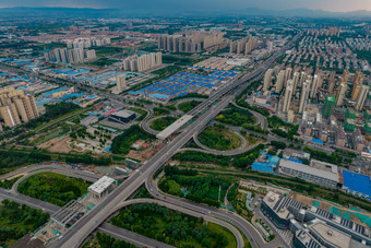 山东淄博城市<strong>暴雨来袭</strong>航拍摄影图