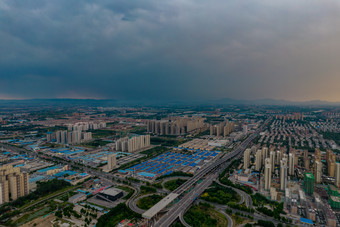 山东淄博城市<strong>暴雨来袭</strong>航拍摄影图