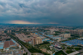 山东淄博城市暴<strong>雨来</strong>袭航拍摄影图