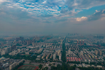 山东淄博城市清晨日出彩霞航拍摄影图