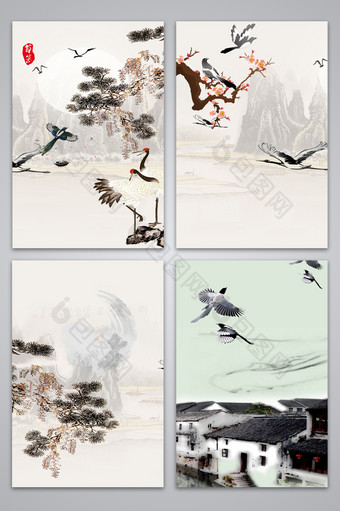 中国风古风飞鸟设计背景图图片
