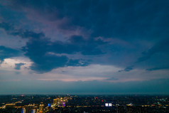 山东淄博城市晚霞夜幕降临航拍摄影图